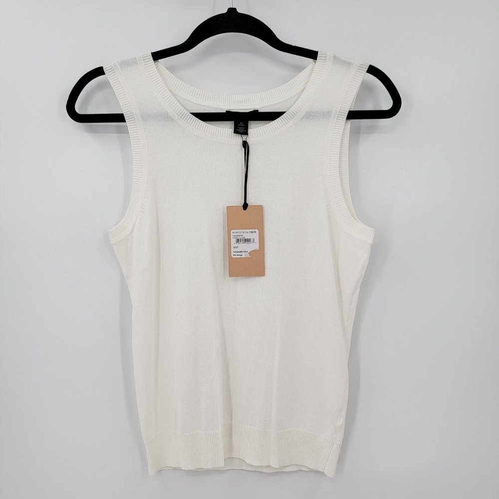 NWT Halogen Women's Petite XSP Ivory Cloud Tight Knit Sweater Tank Top